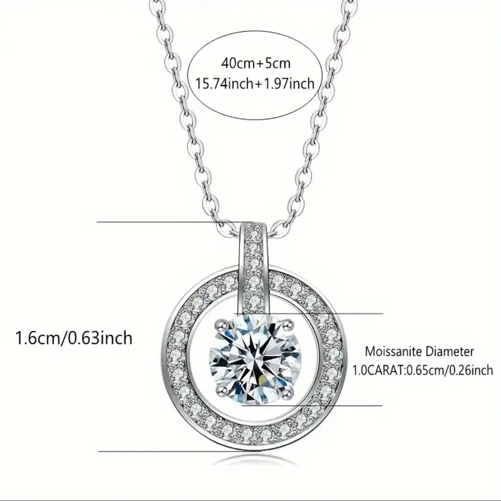 1CT Moissanite Pendant Platinum Plated Necklace - Picture 3 of 4